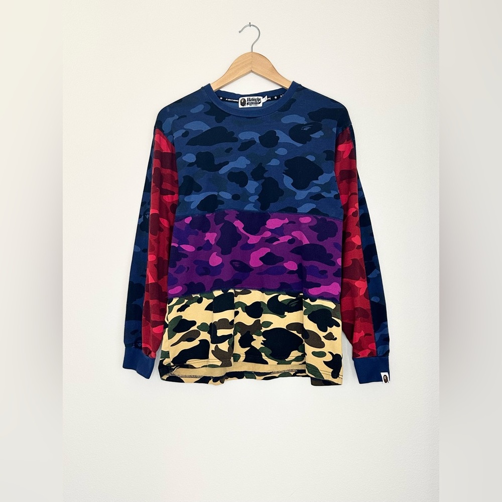 BRAND NEW BAPE CRAZY CAMO LONG SLEEVE T-SHIRT WITH LOGO